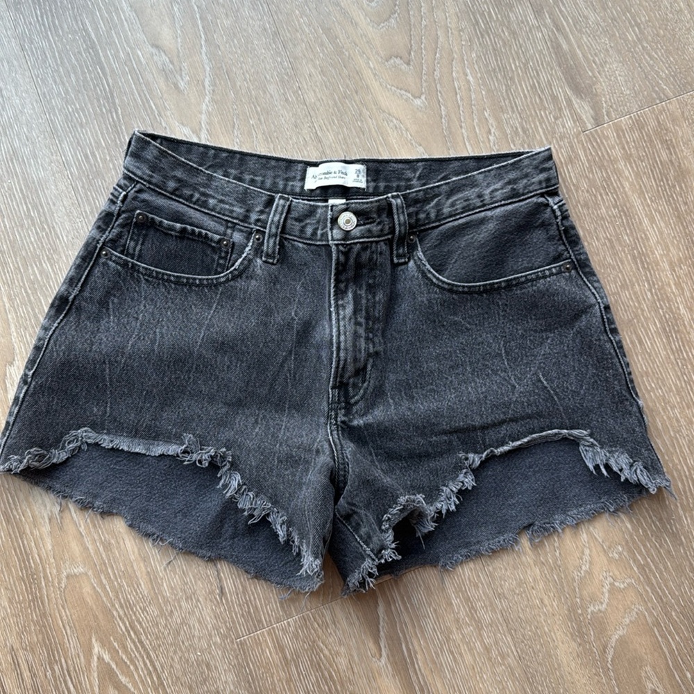 Abercrombie & Fitch Black Frayed Hem Denim Shorts